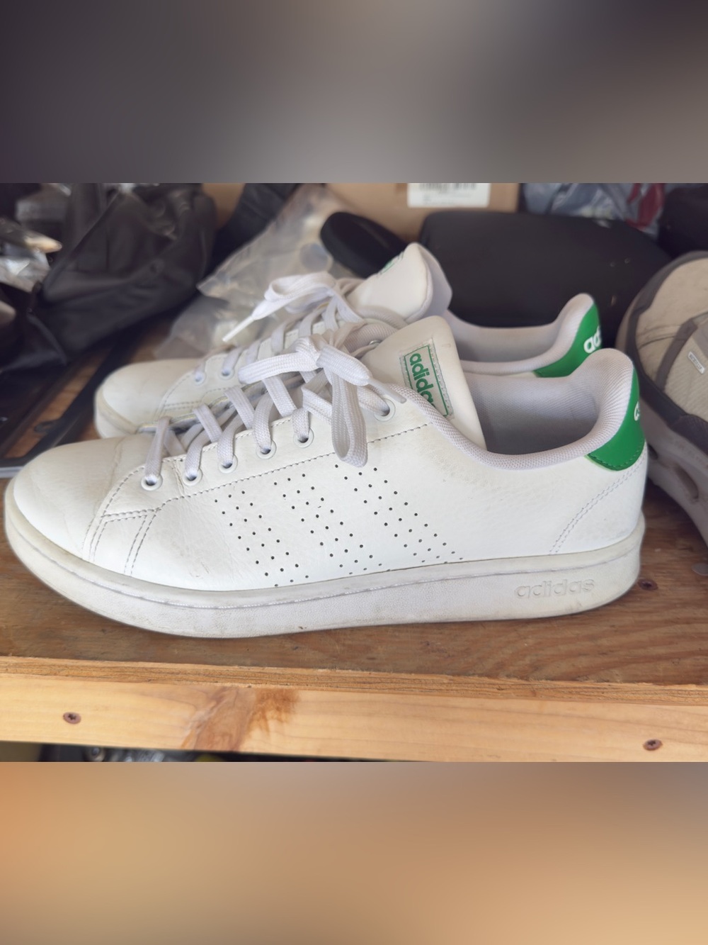 adidas Stan Smith White Leather Sneakers with Green Logo Accents